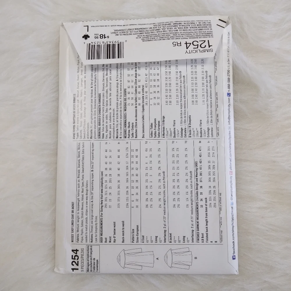 Simplicity 1254 EASY lined coat by Leanne Marshall sz 14-22